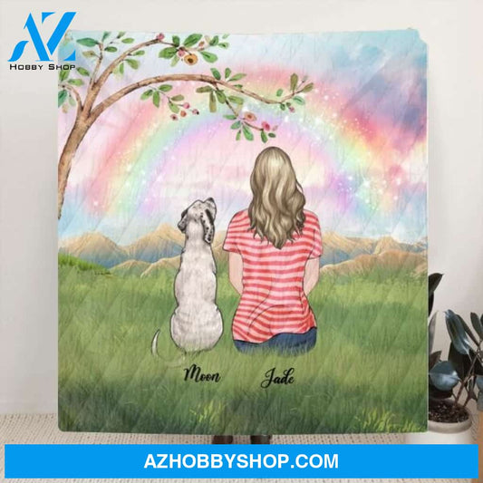 Custom Personalized Dog Mom/Dog Dad Quilt/Fleece Blanket - Man/Woman/Couple With Upto 4 Dogs - Best Gift Idea For Dog Lovers