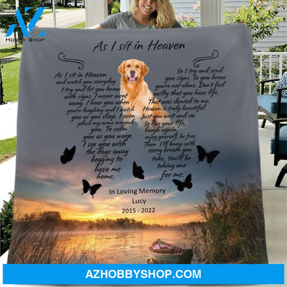 Custom Personalized Dog Photo Memorial Single Layer Fleece/ Quilt - Memorial Gift - As I Sit In Heaven