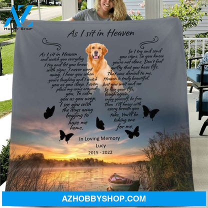 Custom Personalized Dog Photo Memorial Single Layer Fleece/ Quilt - Memorial Gift - As I Sit In Heaven