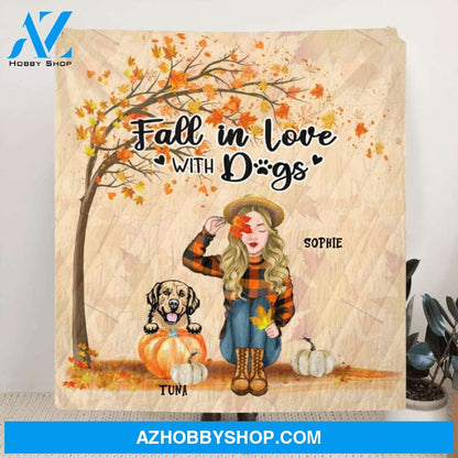 Custom Personalized Fall Dog Mom Fleece Blanket/Quilt Blanket - Upto 4 Pets - Best Gift For Dog Lovers - Fall In Love With Dogs - MTJKZW