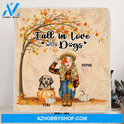 Custom Personalized Fall Dog Mom Fleece Blanket/Quilt Blanket - Upto 4 Pets - Best Gift For Dog Lovers - Fall In Love With Dogs - MTJKZW
