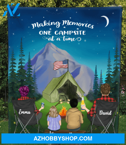 Custom personalized family blanket gift idea for the whole family - 1 Teen, 1 Kid night mountain quilt - Making memories one campsite at a time