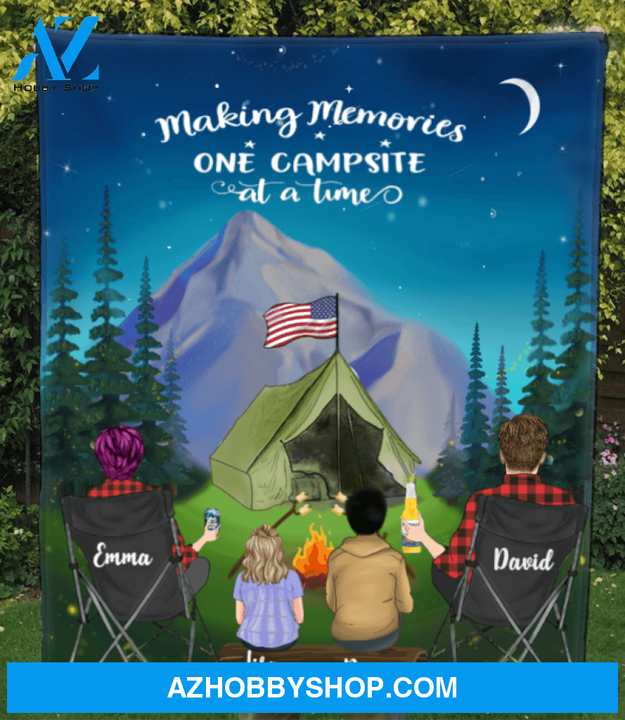 Custom personalized family blanket gift idea for the whole family - 1 Teen, 1 Kid night mountain quilt - Making memories one campsite at a time