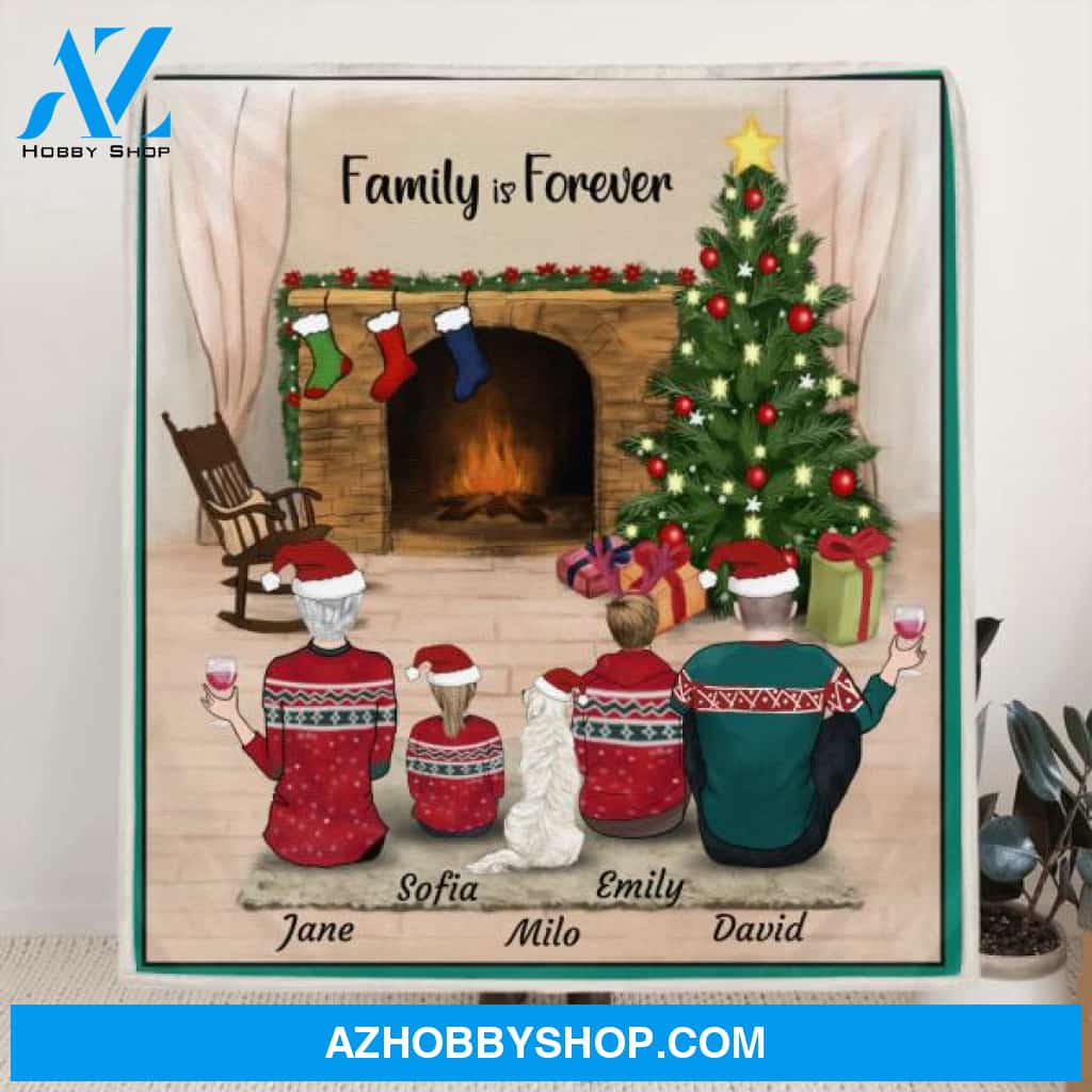 Custom Personalized Family Christmas Quilt/Fleece Blanket - Gift For The Whole Family - Couple/Parents With 2 Kids and 1 Pet - Family Is Forever