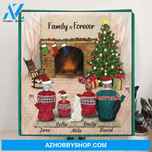 Custom Personalized Family Christmas Quilt/Fleece Blanket - Gift For The Whole Family - Couple/Parents With 2 Kids and 1 Pet - Family Is Forever