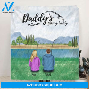 Custom Personalized Father and 1 Kid Go Fishing Quilt Blanket - Best Gift For Dad - Daddy's Fishing Buddy