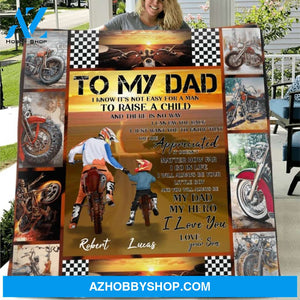 Custom Personalized Father & Son Biker Quilt/Single Layer Fleece Blanket - Gift Idea For Bike Lovers From Son To Father - To My Dad