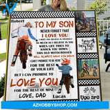 Custom Personalized Father & Son Biker Quilt/Single Layer Fleece Blanket - Gift Idea For Bike Lovers - To My Son Never Forget That I Love You