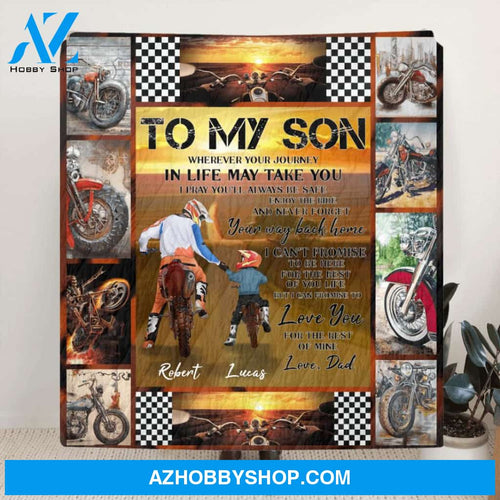 Custom Personalized Father & Son Biker Quilt/Single Layer Fleece Blanket - Gift Idea For Bike Lovers From Father To Son - To My Son