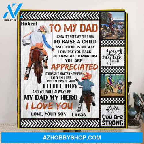 Custom Personalized Father & Son Biker Quilt/Single Layer Fleece Blanket - Gift Idea For Bike Lovers/Father's Day - To My Dad I Know It's Not Easy To Raise A Child