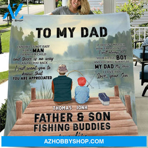 Custom Personalized Fishing Quilt/Fleece Blanket - Gift Idea For Father's Day - To My Dad