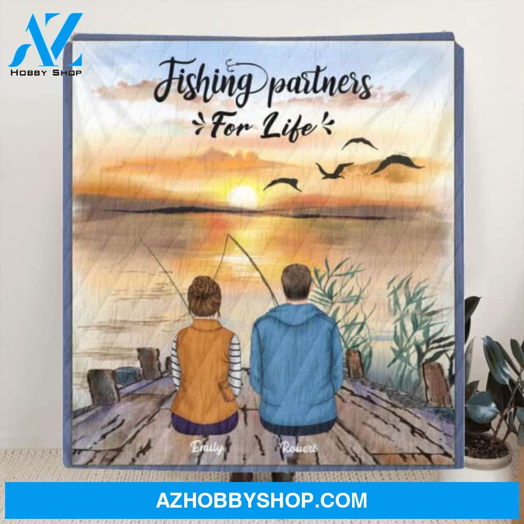 Custom Personalized Fishing Blanket - Fishing Family (Up to 4 Kids), Fishing Couple (Up to 3 Pets)