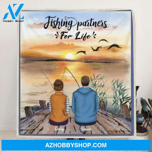 Custom Personalized Fishing Blanket - Fishing Family (Up to 4 Kids), Fishing Couple (Up to 3 Pets)