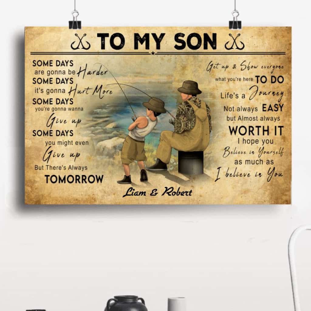 Custom Personalized Fishing Poster, Canvas with custom Name Appearance & Landscape, Vintage Style, Fishing Gifts For Kids, To My Son NNH0225B02SA2