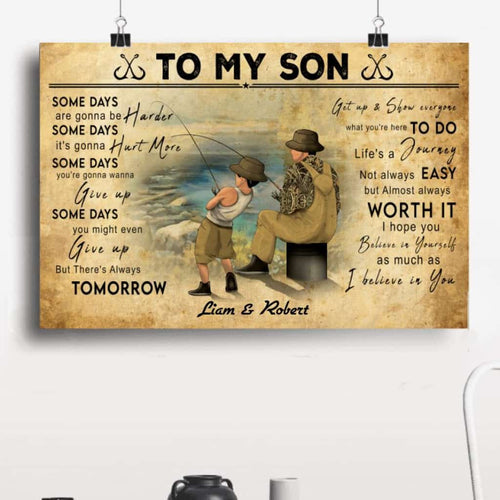 Custom Personalized Fishing Poster, Canvas with custom Name Appearance & Landscape, Vintage Style, Fishing Gifts For Kids, To My Son NNH0225B02SA2