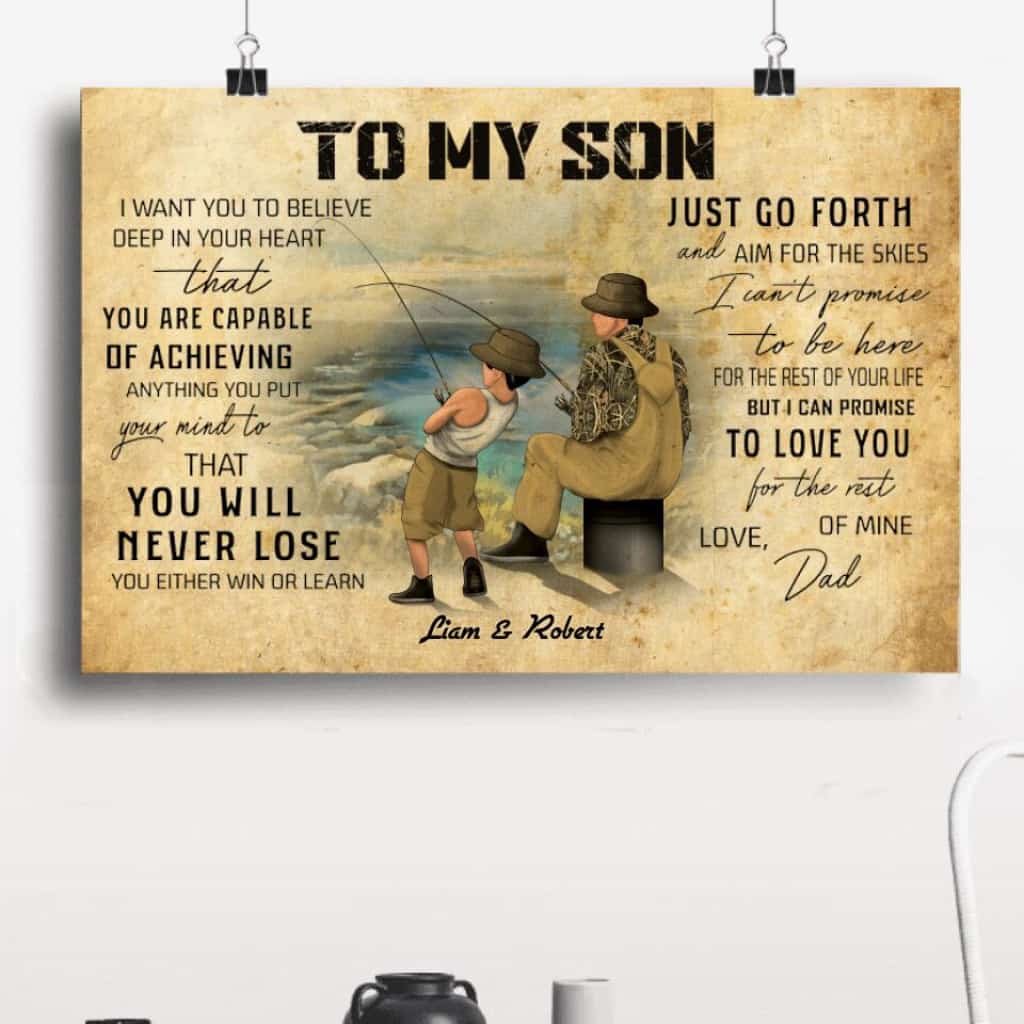 Custom Personalized Fishing Poster, Canvas with custom Name Appearance & Landscape, Vintage Style, Fishing Gifts For Kids, To My Son NNH0225B02SA3