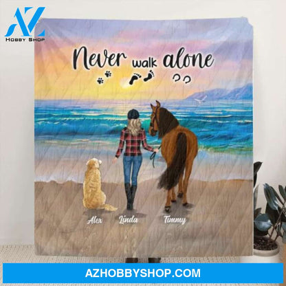 Custom Personalized Footprint Quilt/Fleece Blanket - Upto 2 Horses/2 Dogs - Best Gift Dog Lovers/Horse Lovers - Never Walk Alone - G7PP86