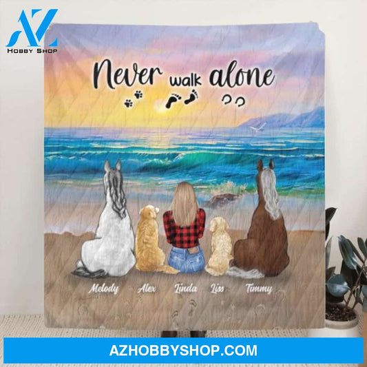 Custom Personalized Footprint Quilt/Fleece Blanket - Upto 4 Horses/4Dogs - Best Gift Dog Lovers/Horse Lovers - Never Walk Alone - G7PP86
