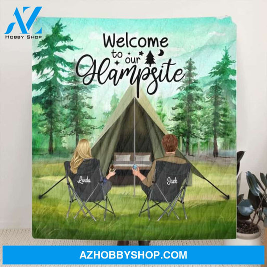 Custom Personalized Glamping Quilt Blanket - Couple/Parents With Upto 3 Kids & 3 Dogs - Gift Idea For Couple/Family - Welcome To Our Glampsite - KY0NLL