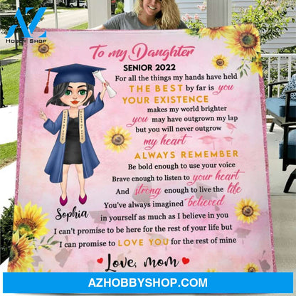Custom Personalized Graduation Quilt/ Fleece Blanket - Gift Idea For Daughter/ Granddaughter From Mom, Nana - Love You For The Rest Of Mine