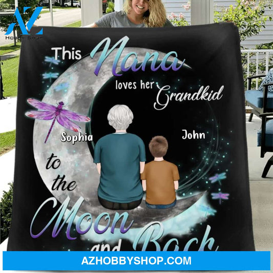 Custom Personalized Grandma Quilt/Fleece Blanket - Upto 4 Kids - Mother's Day Gift For Grandma - This Nana Loves Her Grandkid To The Moon And Back