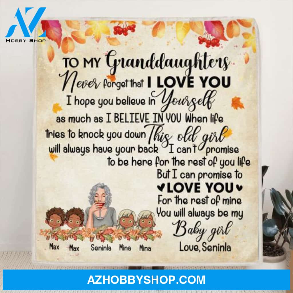 Custom Personalized Grandma & Granddaughter Quilt/Fleece Blanket - Upto 4 Kids - To My Granddaughters Never Foget That I Love You