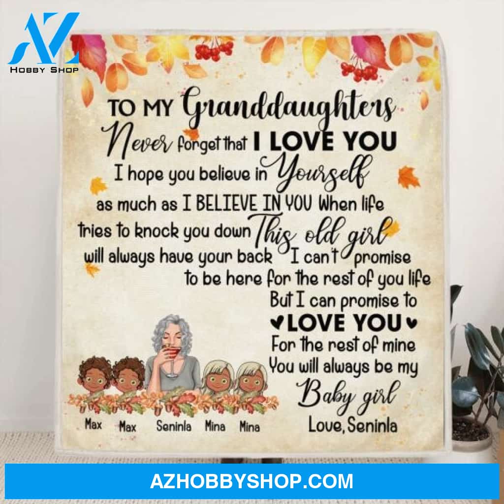 Custom Personalized Grandma & Granddaughter Quilt/Fleece Blanket - Upto 4 Kids - To My Granddaughters Never Foget That I Love You