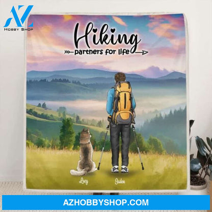 Custom Personalized Hiking Blanket - Best Gift Idea For Couple and Single Parent - Single Mom, Dad/Couple With Upto 3 Pets - Hiking Partners For Life