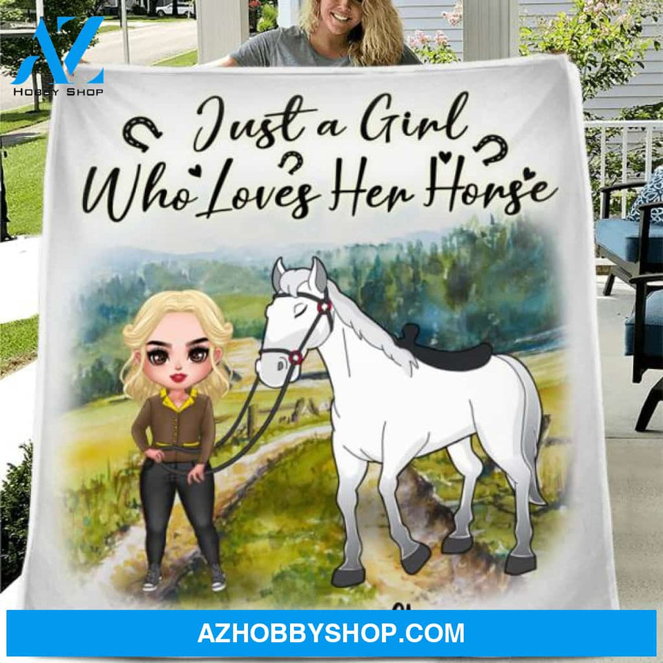 Custom Personalized Horse Girl Blanket - Gift for Horse Lovers with up to 2 Horses - Just A Girl Who Loves Her Horse