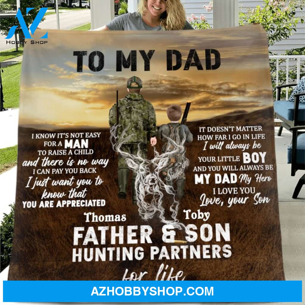Custom Personalized Hunting Quilt/Fleece Blanket - Gift Idea For Father's Day - Father And Son Hunting Partners For Life