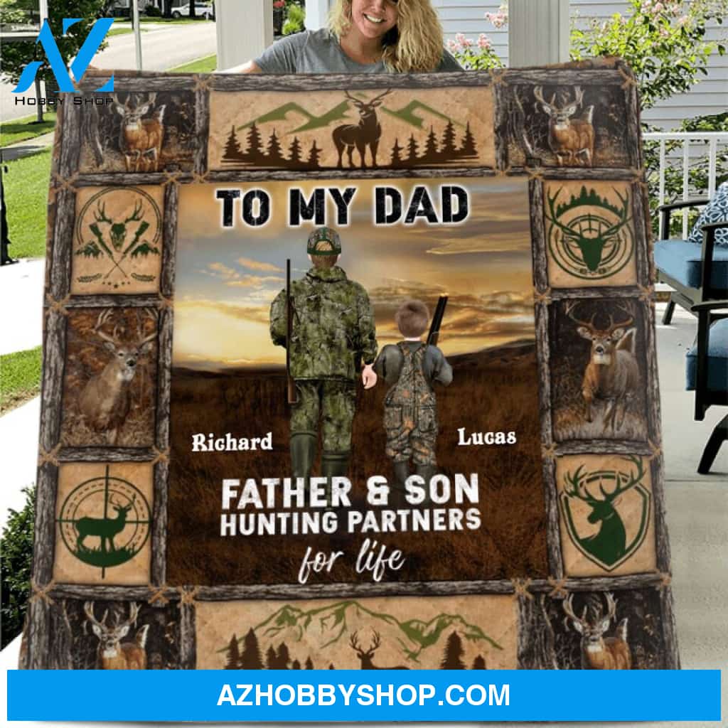 Custom Personalized Hunting Dad & Son Single Layer Fleece/ Quilt - Gift Idea For Hunting Lovers/ Father's Day 2022 Gift - Father & Son Hunting Partners For Life