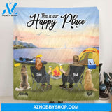 Custom Personalized Kayak Camping Quilt/Fleece Blanket - Couple With Upto 3 Dogs - This Is Our Happy Place