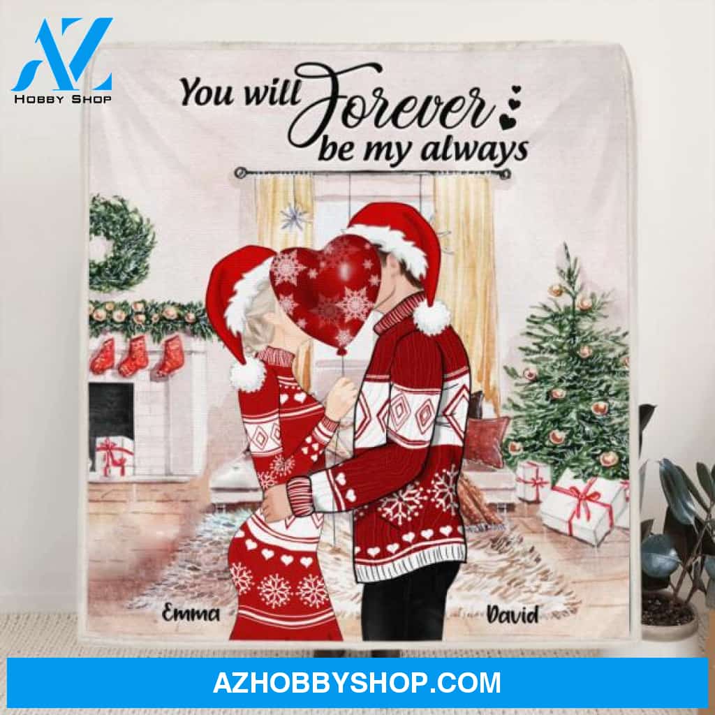 Custom Personalized Kissing Couple Xmas Quilt/Fleece Blanket - Couple With Upto 3 Pets - Best Gift For Christmas - You Will Forever Be My Always - EWFNOK
