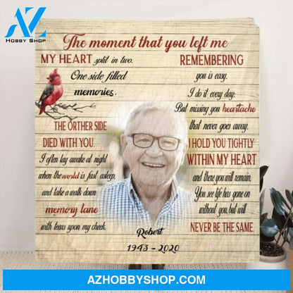Custom Personalized Memorial Quilt/Fleece Blanket - Memorial Gift For Family - The Moment That You Left Me My Heart Split In Two