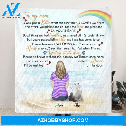 Custom Personalized Memorial Cat Quilt/ Fleece Blanket - Single Parent With Upto 4 Cats - Memorial Gift For Cat Lovers - M04NKJ
