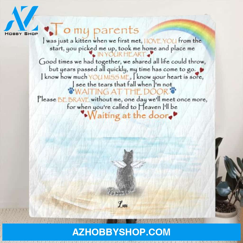 Custom Personalized Memorial Cat Quilt/ Fleece Blanket - Parents With Upto 6 Cats- Memorial Gift For Cat Lovers - M04NKJ