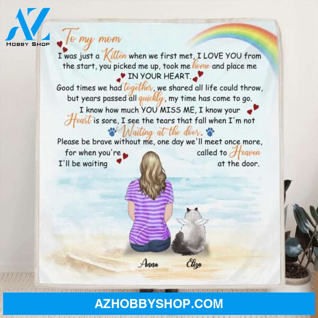 Custom Personalized Memorial Cat Quilt/ Fleece Blanket - Single Parent With Upto 4 Cats - Memorial Gift For Cat Lovers - M04NKJ