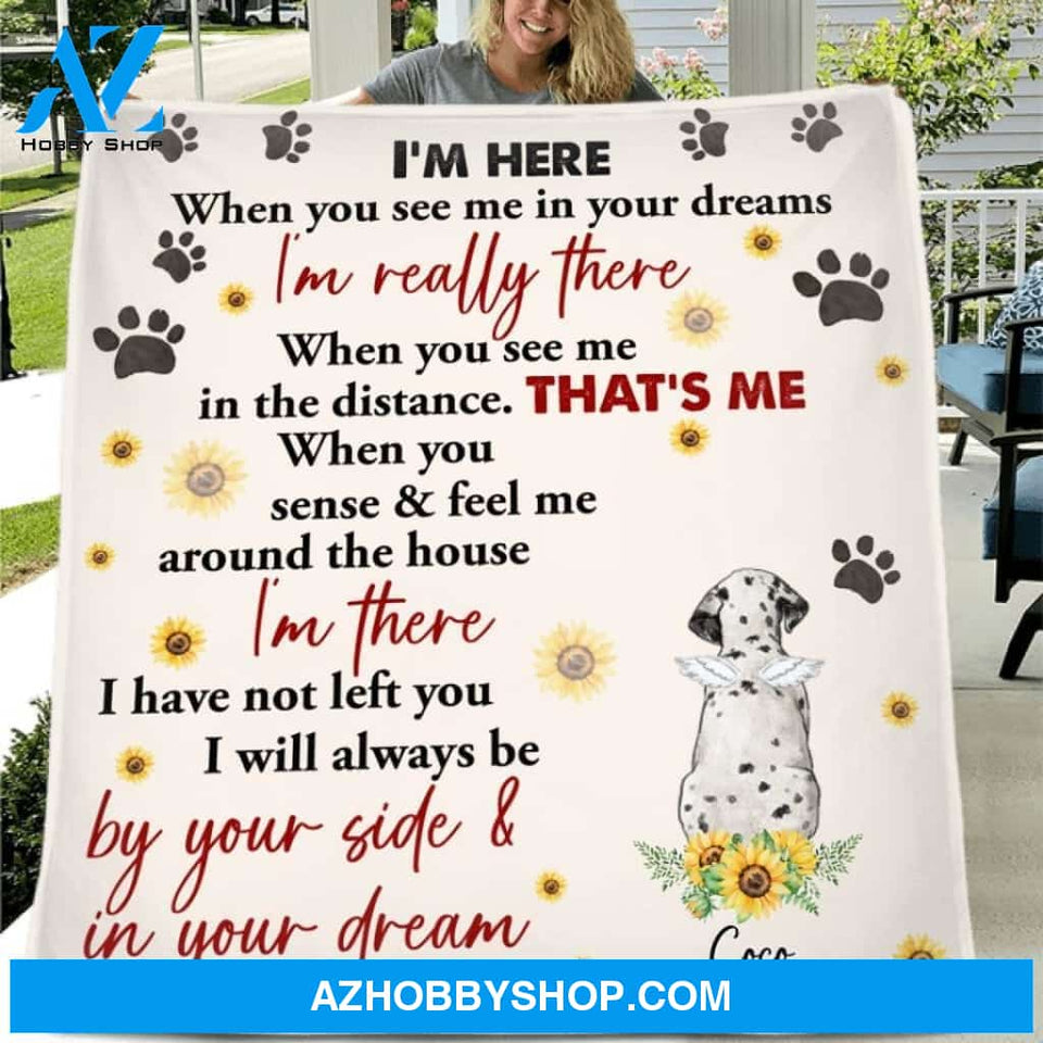 Custom Personalized Memorial Dog Quilt/Fleece Blanket - Gift Idea For Dog Lover - I'm Here