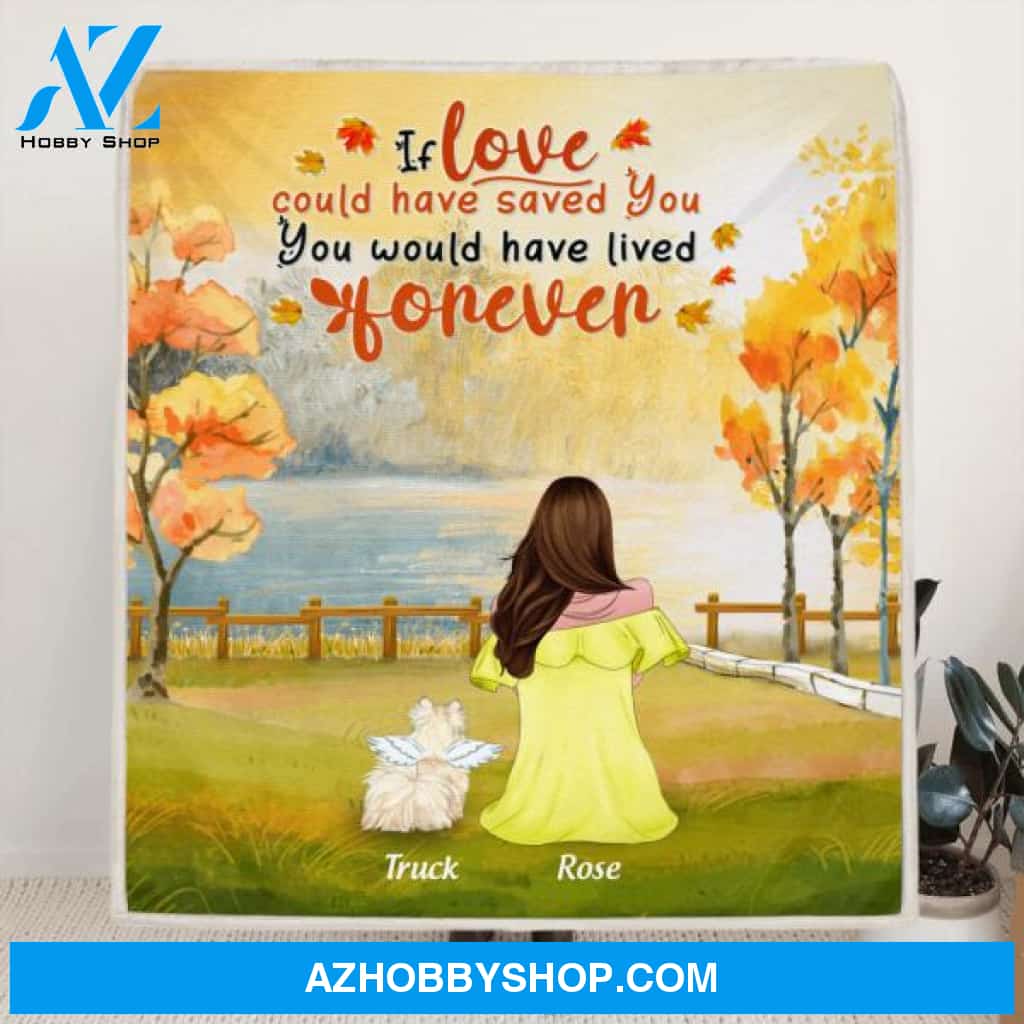 Custom Personalized Memorial Dog Mom Autumn Quilt/ Fleece Blanket - Mom With Upto 4 Dogs - Memorial Gift For Dog Lover - 8ALLOF