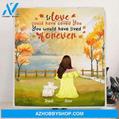 Custom Personalized Memorial Dog Mom Autumn Quilt/ Fleece Blanket - Mom With Upto 4 Dogs - Memorial Gift For Dog Lover - 8ALLOF