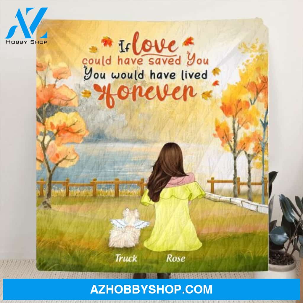 Custom Personalized Memorial Dog Mom Autumn Quilt/ Fleece Blanket - Mom With Upto 4 Dogs - Memorial Gift For Dog Lover - 8ALLOF