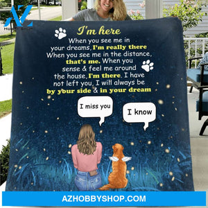 Custom Personalized Memorial Dog Mom Quilt/Fleece Blanket - Upto 4 Dogs - Gift Idea For Dog Lover - I'm Here