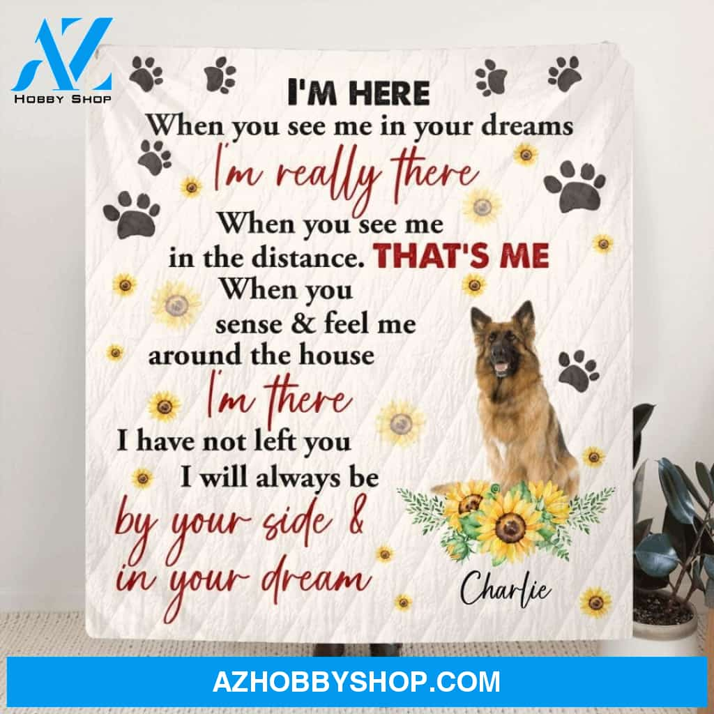 Custom Personalized Memorial Dog Photo Quilt/Fleece Blanket - Gift Idea For Dog Lover - I'm Here