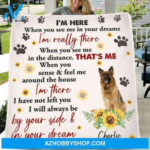 Custom Personalized Memorial Dog Photo Quilt/Fleece Blanket - Gift Idea For Dog Lover - I'm Here