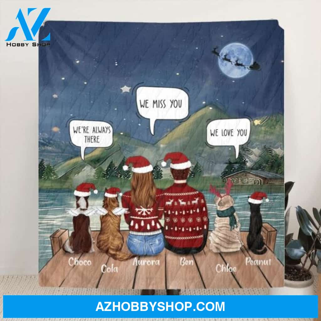 Custom Personalized Memorial Pet Fleece Blanket/Quilt Blanket - Family/Couple/Adult With 3 Kids and Upto 6 Pets - Best Christmas Gift For Cat/ Dog Lover