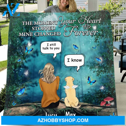 Custom Personalized Memorial Pet Quilt/ Fleece Blanket - Adult/ Couple With Upto 5 Pets - Memorial Gift Idea For Cat/ Dog Lover - The Moment Your Heart Stopped Mine Changed Forever
