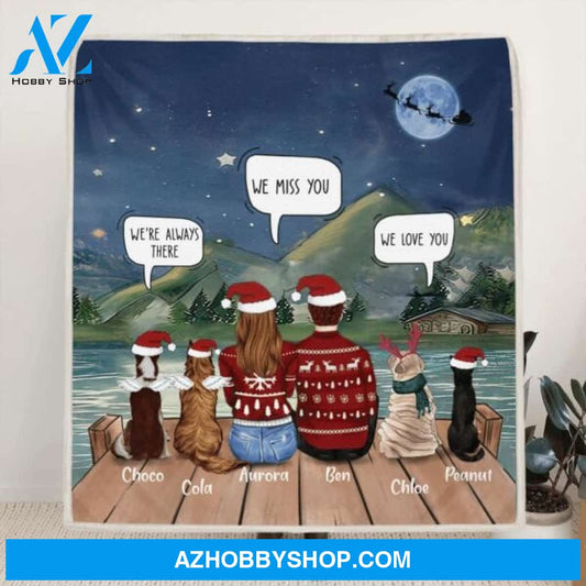 Custom Personalized Memorial Pet Fleece Blanket/Quilt Blanket - Family/Couple/Adult With 3 Kids and Upto 6 Pets - Best Christmas Gift For Cat/ Dog Lover