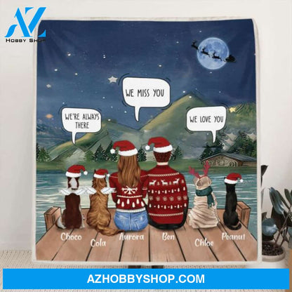 Custom Personalized Memorial Pet Fleece Blanket/Quilt Blanket - Family/Couple/Adult With 3 Kids and Upto 6 Pets - Best Christmas Gift For Cat/ Dog Lover