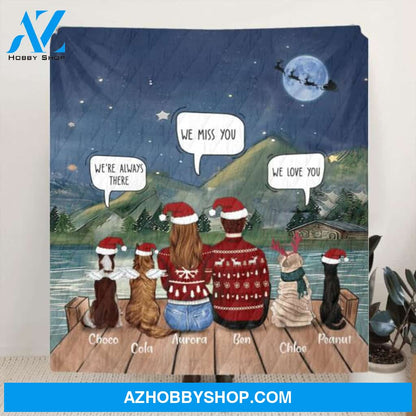 Custom Personalized Memorial Pet Fleece Blanket/Quilt Blanket - Family/Couple/Adult With 3 Kids and Upto 6 Pets - Best Christmas Gift For Cat/ Dog Lover