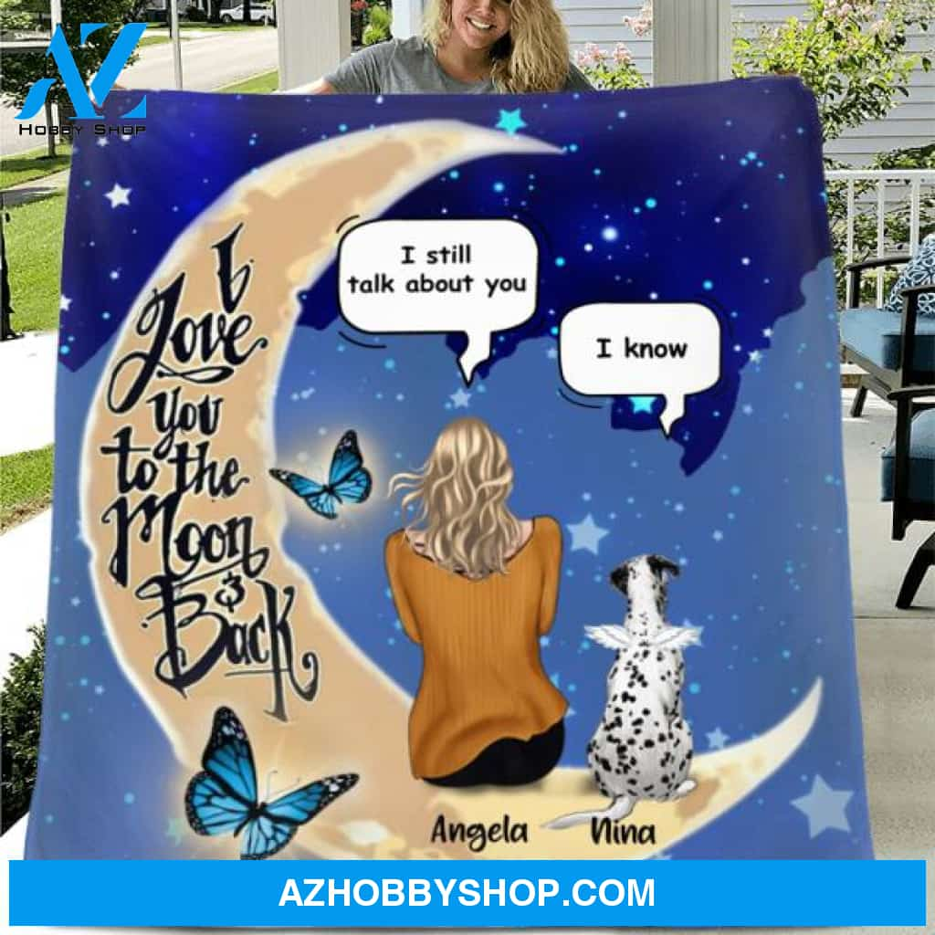 Custom Personalized Memorial Pet Blanket - Best Gift For Dog/Cat Lover - I Love You To The Moon & Back